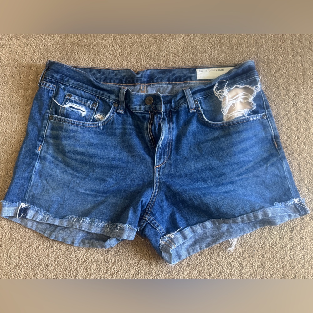 Rag & Bone Blue Jean Shorts Distressed Cut-Off